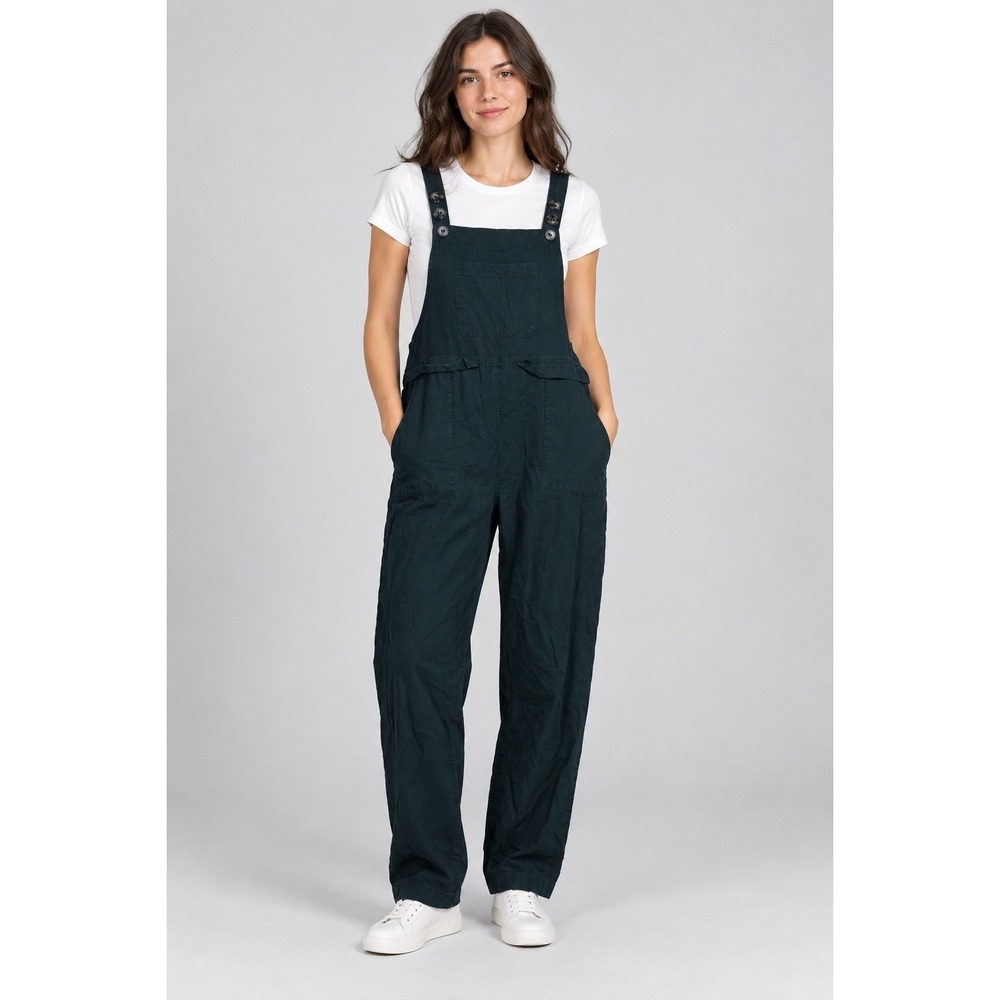 Y2K Womens Bib Overalls Dark Green Adjustable Straps Straight Leg Pockets S
